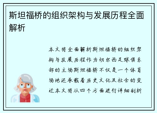斯坦福桥的组织架构与发展历程全面解析